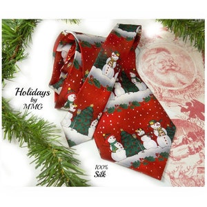 men&#39;s Christmas Clothing - snowman tie , tacky Christmas necktie - Holiday tie - Christmas necktie - silk tie - statement tie -  # T 110