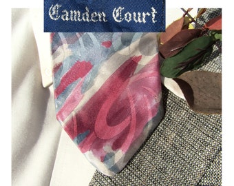 Vintage pink gray necktie- Paisley pattern necktie -men's silk necktie, Camden Court Silk necktie,  Wedding necktie -designer Suit tie, # 7