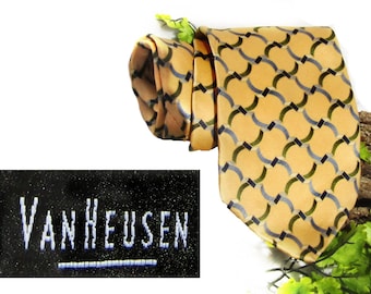 Yellow necktie Men - vintage necktie, wide tie, Van Heusen necktie -designer silk tie -suit necktie, office tie, gift for him, # T 113