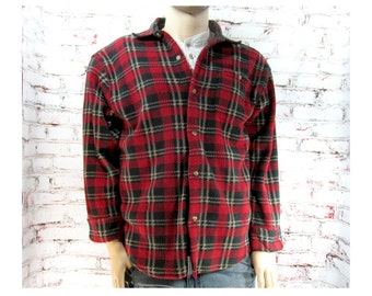 men's plaid shirt - work shirt - red plaid shirt - button down shirt -size  Large -   # 14