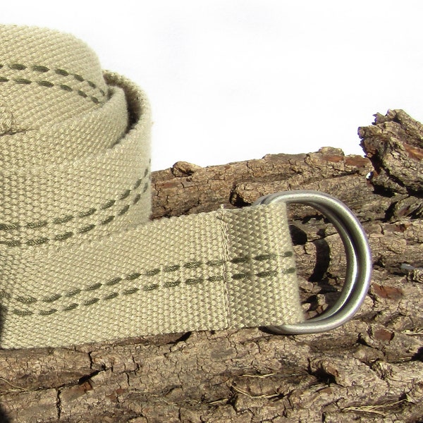 adjustable belt unisex -Tan, Brown Cotton Canvas Belt -adjustable D ring belt -canvas web belt -Webbing belt -1 1/2 inch wide Belt - # 42