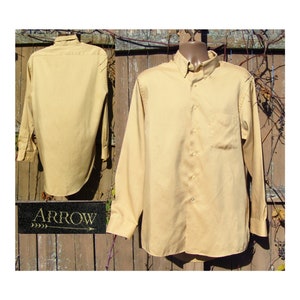 Vintage men&#39;s Tan shirt, button down button up shirt , Long sleeve shirt, Arrow Shirt, wrinkle free - size16 1/2 neck  34-35 sleeve ,   # 5