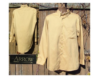 Vintage men's Tan shirt, button down button up shirt , Long sleeve shirt, Arrow Shirt, wrinkle free - size16 1/2 neck  34-35 sleeve ,   # 5