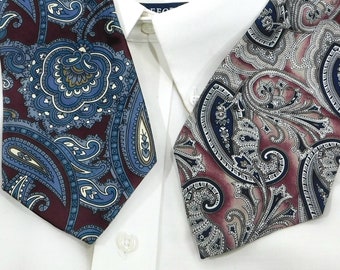 Vintage Paisley Neck Tie -Men's Neckwear, silk Paisley Ties, Burgundy Tie, Blue Tie, Stafford necktie- set of 2 ties- #T 64