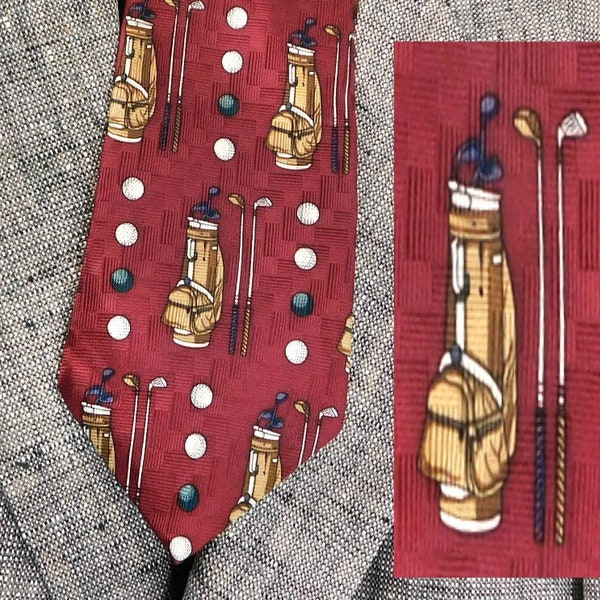 vintage golfer tie, men's golf tie, Red Golfer necktie - Golf bags and Balls - unique tie,  Sporty necktie,  men's necktie,    # T 4