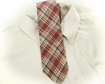 Vintage Plaid neck tie - Vintage Men’s Country neck tie -Pink/Beige/Purple plaid tie -cotton necktie -men's accessories  -# 84