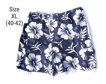 Beach shorts men - floral swim shorts - blue swim trunks, blue swim shorts, men's summer shorts, Size XL  40 to 42 waist, # 23