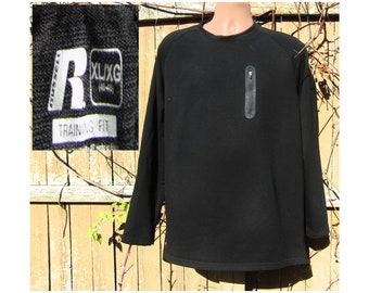 Vintage pullover shirt- Black Street wear knit shirt -long sleeve Knit Henley Shirt -boyfriend Crewneck Knit , Active Wear - XL 46-48  # 40