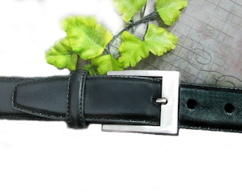 men's Black Leather belt - unisex belt - men's belt , man's belt , dress belt , silver buckle belt, size 36 ,  # B 21