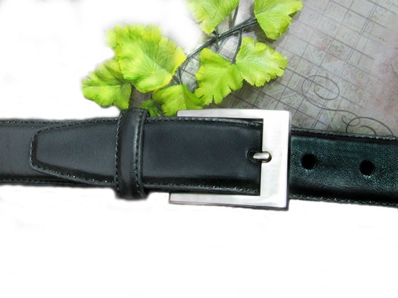 men's Black Leather belt - unisex belt - men's be… - image 1