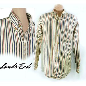 Vintage stripped shirt men  -button up shirt men - Vintage  Long sleeve shirt men , Lands End shirt men - size Tall 16-16 1/2  # 37