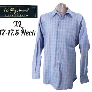 Vintage Plaid Dress Shirt Men -long sleeve shirt men ,dress shirt men - men&#39;s suit shirt ,Dress button up Shirt -Size XL neck 17- 17.5  # 44
