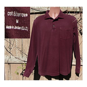 vintage men&#39;s Burgundy pullover shirt , boyfriend polo shirt, crew neck sweater, Long sleeve polo shirt men, # 37