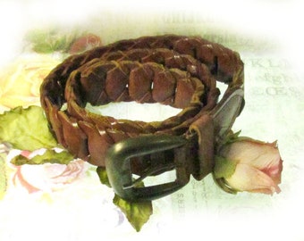 woven leather belt - braided belt - leather belt  - fashion belt - adjustable belt - woven belt -  waist up  to 34/35 inches  # B  35