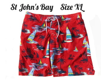 Men's Red swim trunks - men's bathing trunks , boxer swim trunks - men's bathing suit - men's summer shorts, Size XL -St John's Bay # 7