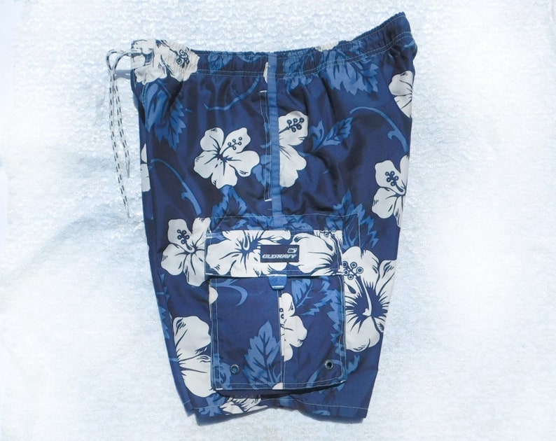 Beach shorts men floral swim shorts blue swim trunks, blue swim shorts, men's summer shorts, Size M 32 to 36 waist, 19 image 3