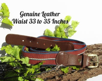 Vintage Canvas Cotton Webbing Belt - men's woven belt -men's skinny belt -Leather Ends - Preppy casual Weave belt, size 33 t0 35 ,  # 8 B