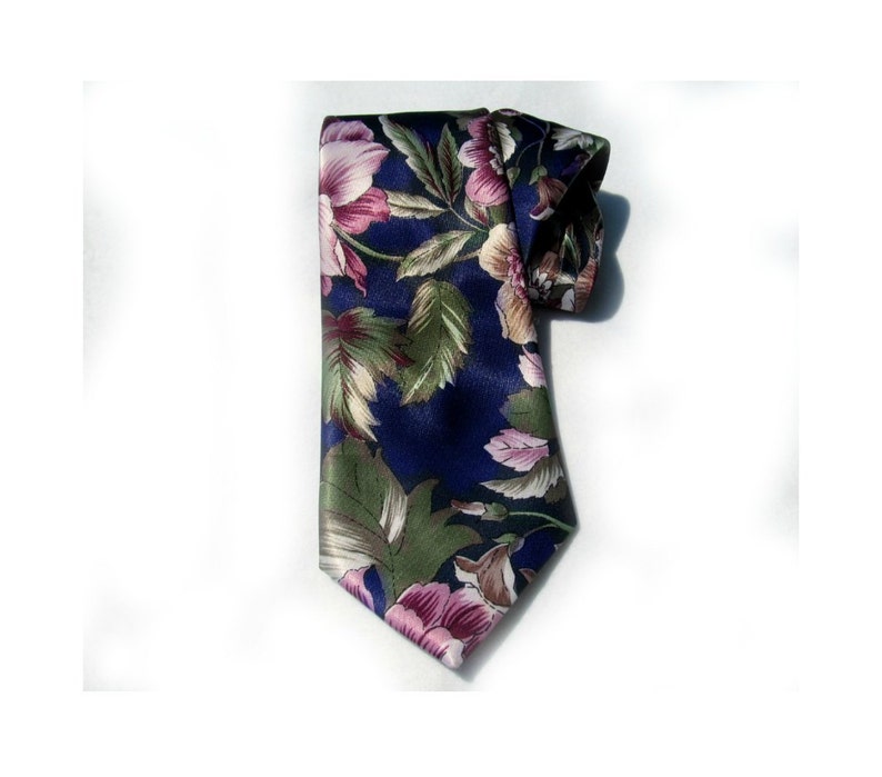 floral tie flowered tie wide flora tie silky tie navy floral tie men's accessories T 27 image 3