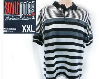 Stripped Polo shirt men - vintage men's short sleeve knit shirt, collared knit shirt,  Vintage striped knit shirt -size XX Large,   # 8