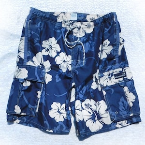 Beach shorts men floral swim shorts blue swim trunks, blue swim shorts, men's summer shorts, Size M 32 to 36 waist, 19 image 1