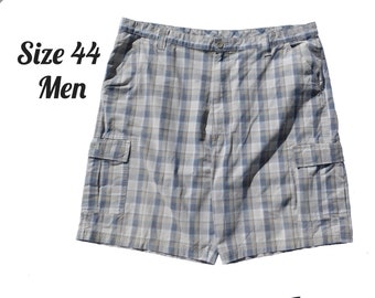 Men's Vintage 90's Brown Plaid Shorts - Summer cotton shorts men -Men's plaid shorts - Men's Bermuda Shorts - size -44 shorts, # 30