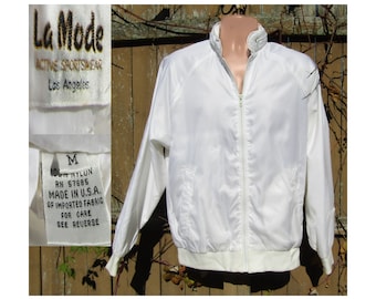 Vintage windbreaker men -White Spring jacket men, Waterproof Nylon Windbreaker - Rain outer wear lightweight lined jacket - Medium # 23