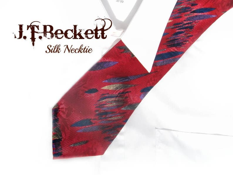 red tie silk tie vintage necktie, wide tie, designer tie, suit necktie, office tie, gift for him, T 69 image 1