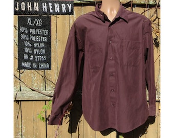 men's button down shirt - burgundy shirt men -men's fall shirt - long sleeve - boyfriend shirt -men's polyester shirt -X Large - # 60