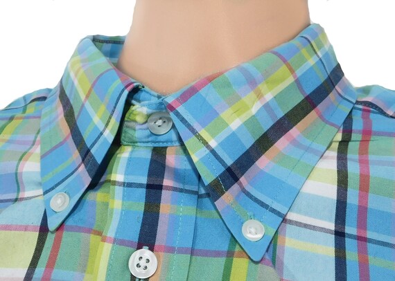 Vintage Plaid Dress Shirt Men -long sleeve shirt … - image 5