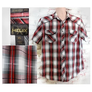 Cowboy shirt, heren grijs rood shirt, Lange mouwen shirt, heren geruit overhemd, heren western shirt, Maat XL , # 11