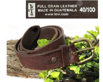 Brown Leather belt -Cow hide leather Belt - Brass buckle belt, Levi's leather belt- dress belt , unisex belt -  Waist 37 to 43  # B 20