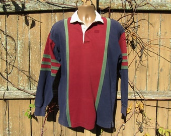 Stripped Polo shirt men - vintage men's long sleeve knit shirt, collared knit shirt,  Vintage striped knit shirt -size Medium,   # 9