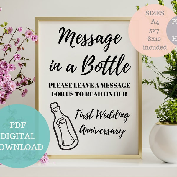 DIGITAL DOWNLOAD- Message In A Bottle Sign,Guest Book Alternative