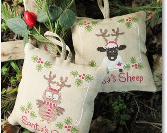 Santa's Owl & Sheep - Cross Stitch Pattern