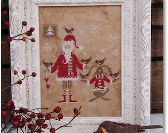 Babbo Natale e gli uccellini - Motivo a punto incrociato