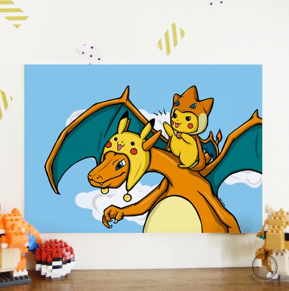 Pikachu And Charizard Duo A5 Print Pokemon Pikachu Charizard Fan Art Digital Print