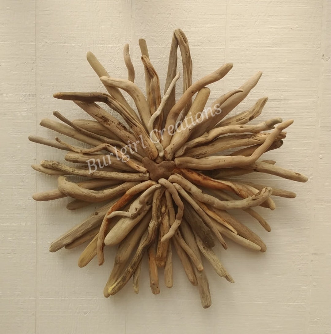 Natural Rustic Wood Starburst Round Driftwood Wall Art Etsy