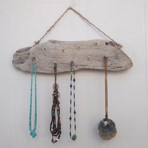 Necklace Display Driftwood Art White Washed Beach Decor Wall Hook