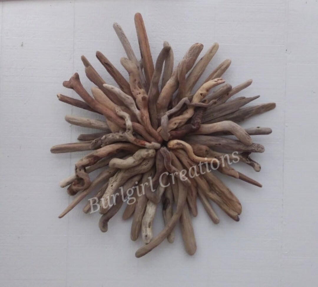 Natural Rustic Driftwood Starburst Round Driftwood Wall Art Etsy