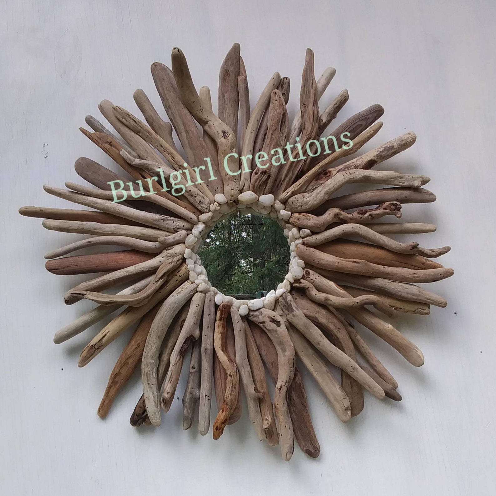 Large Round Driftwood Art Sunburst Driftwood Wall Mirror Etsy