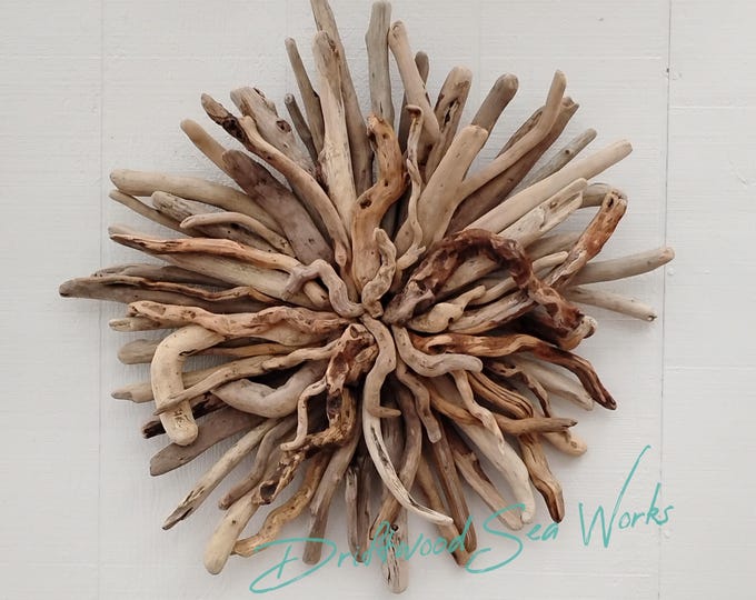 Rustic Driftwood Mantel Sculpture Starburst Round Driftwood Art Coastal ...