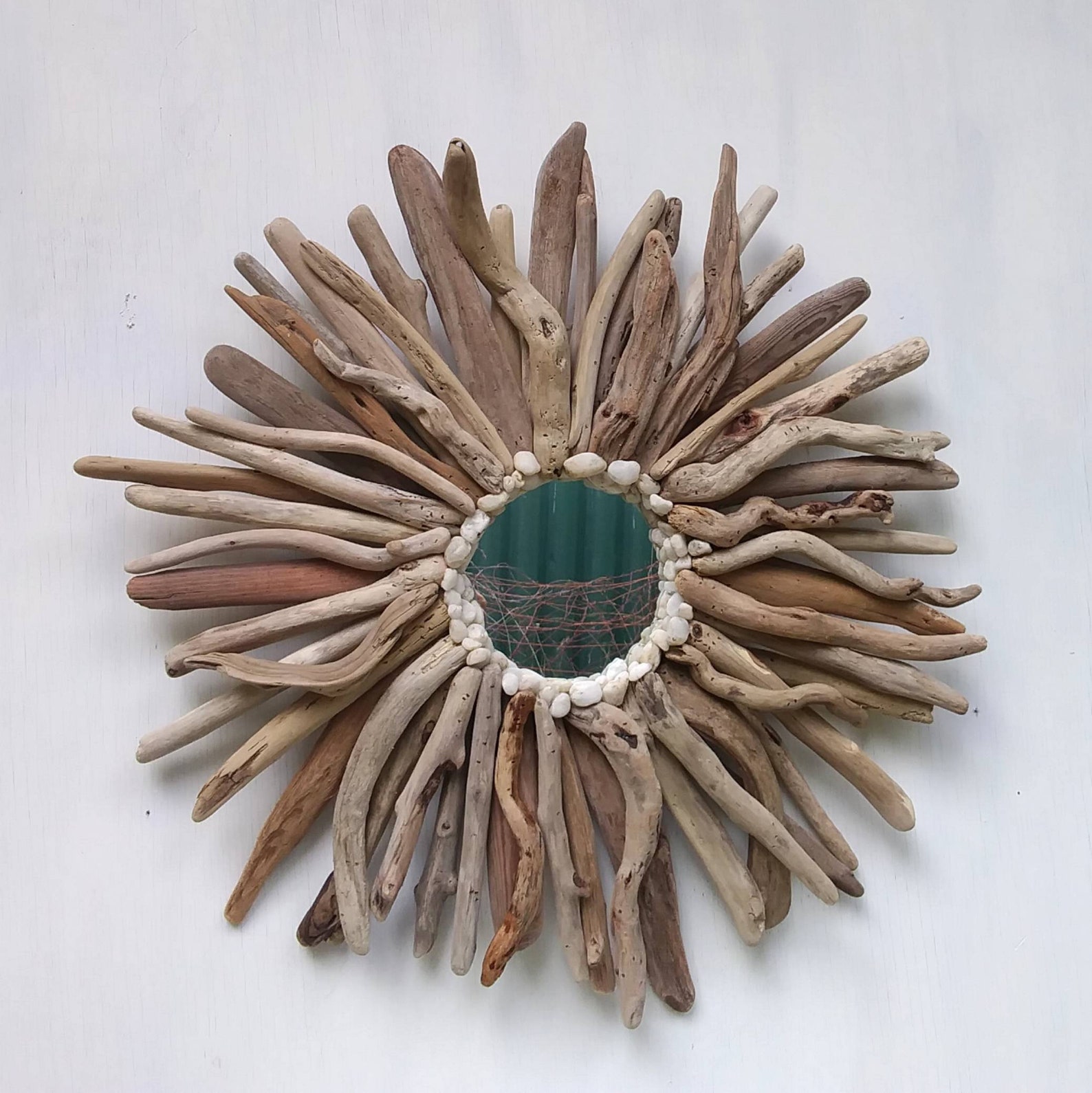 Large Round Driftwood Art Sunburst Driftwood Wall Mirror Etsy