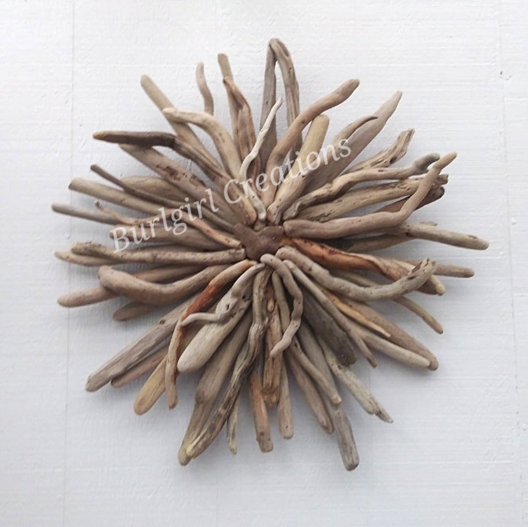Natural Rustic Wood Starburst Round Driftwood Wall Art Etsy