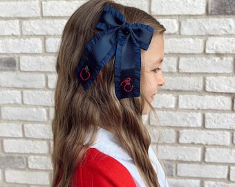 Personalized Hand-Embroidered School Bow | Custom Initial Girls School Bow | Girls Personalized Bow | Initial Bow | Back to School