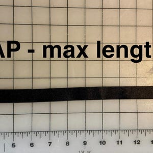 May include: A black strap with metal hardware, measuring a maximum length of 18 inches. The text "STRAP - max length 18" is printed above the strap. The strap is placed on a grid background.