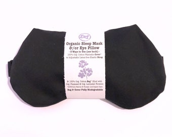 ORGANIC Weighted Sleep Mask Eye Pillow, Sateen Washable Cover, Aromatherapy Lavender Flaxseed, Yoga Sinus Heat Cold Pack, Adjustable Strap