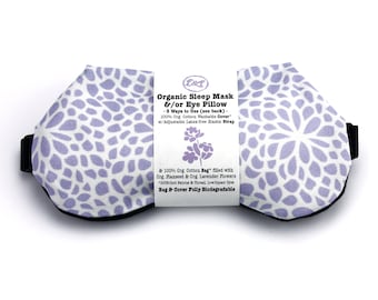 ORGANIC Weighted Sleep Mask Purple Mums, Yoga Eye Pillow Washable Cover, Aromatherapy Lavender Flaxseed, Sinus Relief, Adjustable Strap Band