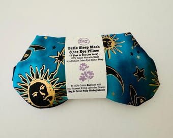 BATIK & Gold Weighted Sleep Mask Eye Pillow, Washable Cotton Cover, Aromatherapy Lavender Flax, Yoga Sinus Heat Cold Pack, Adjustable Strap