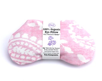 Almohada de yoga para ojos 100 % orgánica, funda lavable, lavanda, linaza, aromaterapia, compresa fría y caliente, alivio del estrés y dolor de cabeza sinusal.