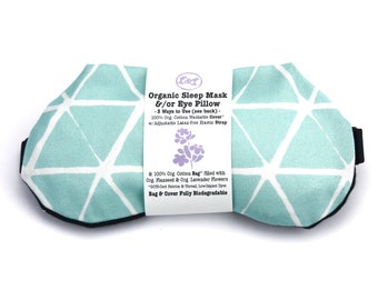 ORGANIC Weighted Sleep Mask Eye Pillow Washable Cover Geometric, Aromatherapy Lavender Flaxseed, Yoga, Sinus Relief, Adjustable Strap Band